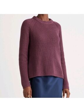 Quince Fishermen Ribbed Crewneck Sweater in Plum Large 100% Organic Cotton